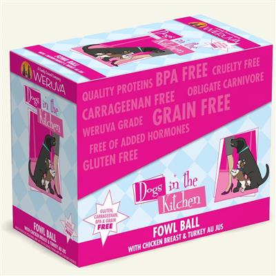 Dogs In The Kitchen Dog Fowl Ball with Chicken & Turkey Au Jus 2.8oz. Pouch (Case Of 12)