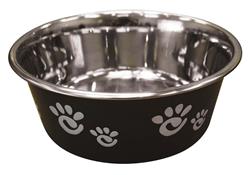 Spot Barcelona Stainless Steel Paw Print Dog Bowl Licorice 32 Ounces