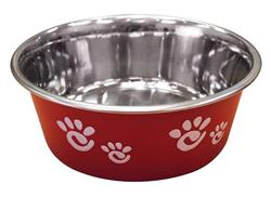 Spot Barcelona Stainless Steel Paw Print Dog Bowl Raspberry 32 Ounces