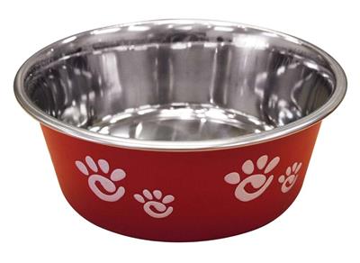 Spot Barcelona Stainless Steel Paw Print Dog Bowl Raspberry 32 Ounces