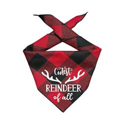 Christmas Dog Bandana - Black & Red Plaid Flannel -CUTEST REINDEER OF ALL