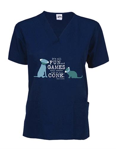 Scrub Top: Fun and Games (cat and dog - navy)