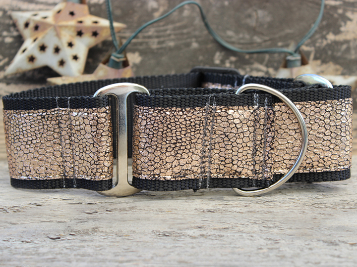 Monty Metallic Rose Gold Extra Wide Martingale Dog Collar