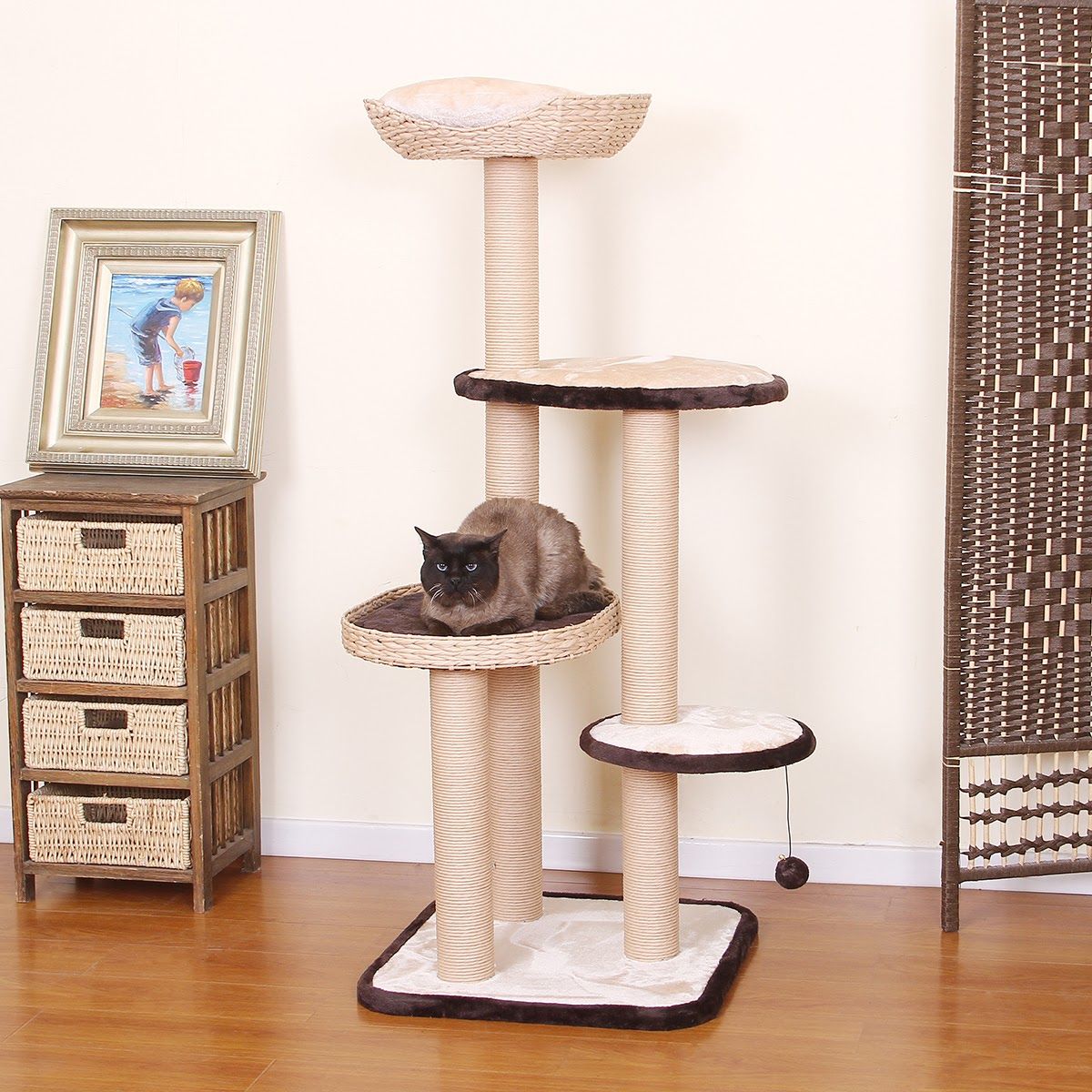 Petpals, Treehouse 54” 4level Crème Cat Tree with Sisal Scratch Posts