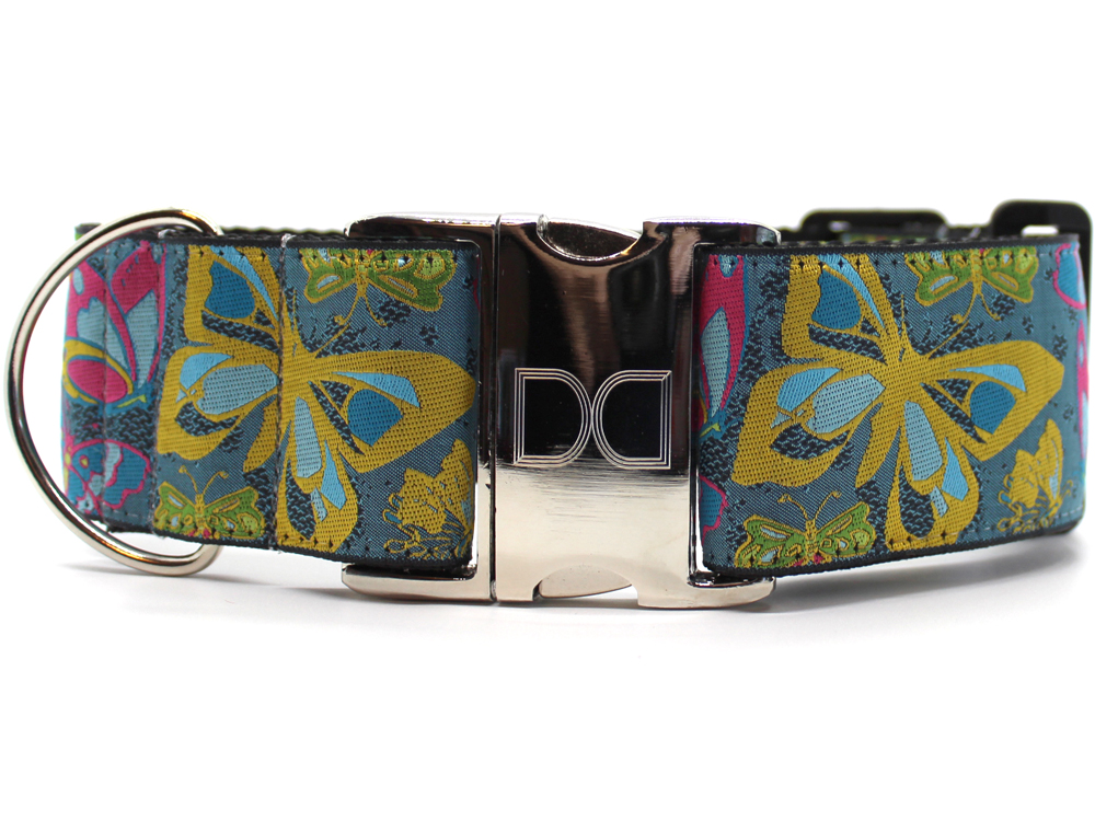 Butterfly Garden Extra Wide Dog Collar & Hot Pink Velvet Leash