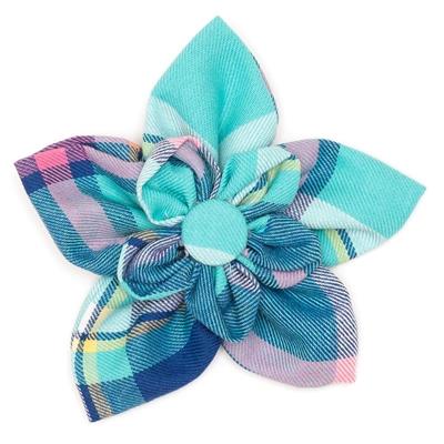 AQUA/NAVY PLAID FLOWER