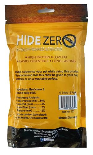 Hide Zero 5-6" 6 Pack Bully Flavored Rawhide Alternative Zip Lock Bag