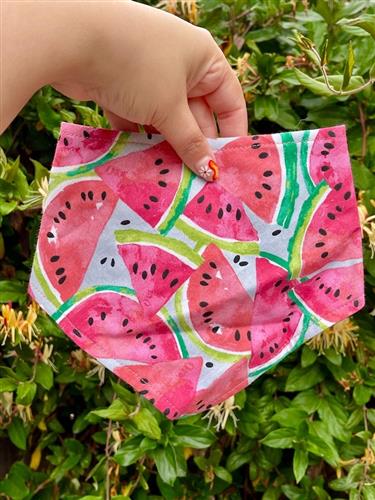 Melon Drop – Watermelon Slice Dog Bandana | Snap-On, Organic Cotton, Handmade in LA
