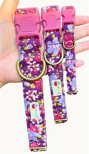 African Violet – Purple Floral Dog Collar | Handmade Organic Cotton Collar | Adjustable Dog Collar | Moody Floral Dog Collars & Leashes