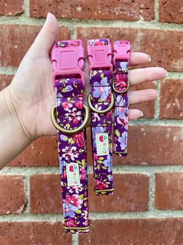 African Violet – Purple Floral Dog Collar | Handmade Organic Cotton Collar | Adjustable Dog Collar | Moody Floral Dog Collars & Leashes