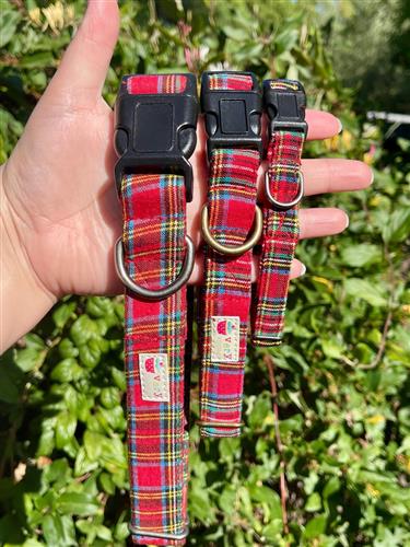 Scotsman – Red Tartan Plaid Dog Collar | Handmade Organic Cotton Collar | Adjustable Dog Collar | Handmade Organic Cotton Collars & Leashes