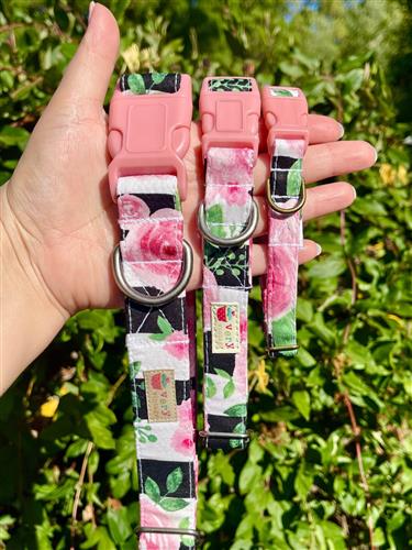 Rosie – Black White Striped Rose Flower Dog Collar | Floral Cat Collar  | Handmade Organic Cotton Dog & Cat Pet Collars & Leashes