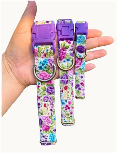 Princess Blooms – Pastel Floral Dog Collar | Handmade Organic Cotton Collar | Adjustable Dog Collar | Cottagecore Spring Dog Collars & Leashes