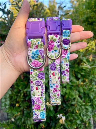 Princess Blooms – Pastel Floral Dog Collar | Handmade Organic Cotton Collar | Adjustable Dog Collar | Cottagecore Spring Dog Collars & Leashes