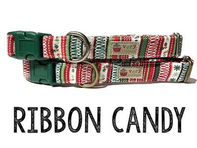Ribbon Candy – Christmas Striped Dog Collar | Xmas Cat Collar | Organic Cotton Pet Collars & Leashes