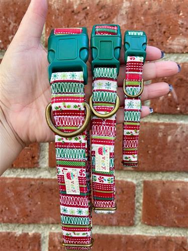 Ribbon Candy – Red & Green Holiday Dog Collar | Handmade Organic Cotton Collar | Adjustable Dog Collar | Handmade Organic Cotton Collars & Leashes