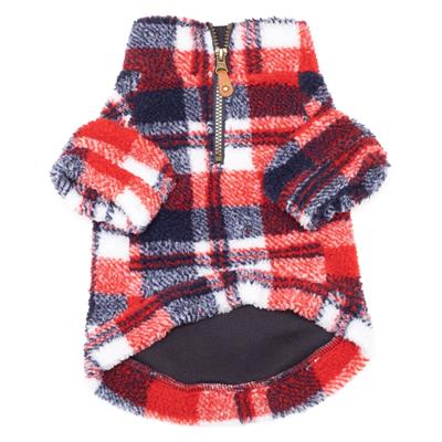 Red/Navy Plaid Sherpa 1/4 Zip Pullover