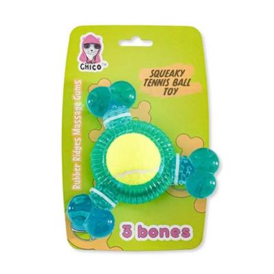 Eco-Friendly TPR 3-Bone Tennis Ball Squeak Chew Dog Toy