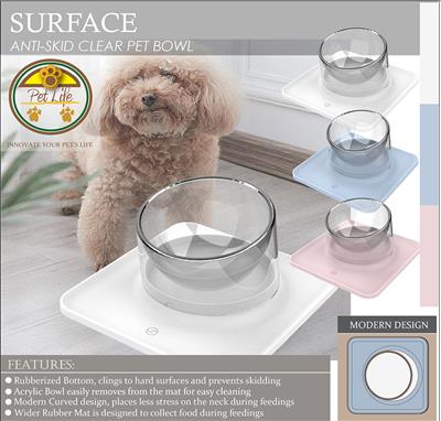 Pet Life® 'Surface' Anti-Skid and Anti-Spill Curved and Clear Removable Pet Bowl