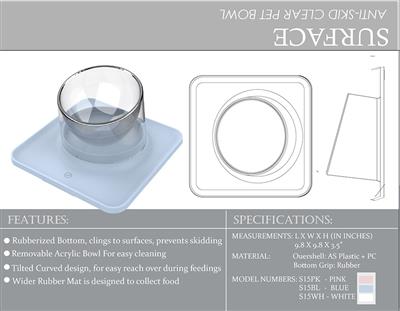 Pet Life® 'Surface' Anti-Skid and Anti-Spill Curved and Clear Removable Pet Bowl