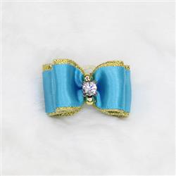 Crystal Dog Hair Bow: Blue
