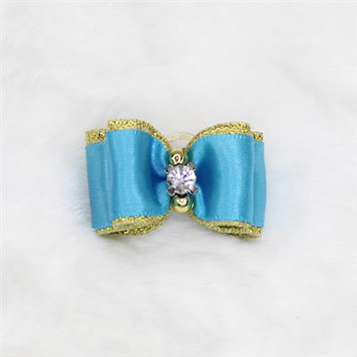 Crystal Dog Hair Bow: Blue