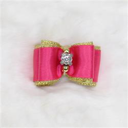 Crystal Dog Hair Bow: Hot Pink
