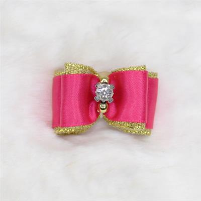 Crystal Dog Hair Bow: Hot Pink