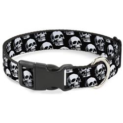 Plastic Clip Collar - 3-D Skulls Repeat Black/Grays/White
