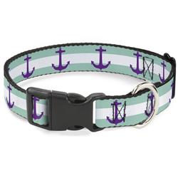 Plastic Clip Collar - Anchor/Stripe Teal/White/Purple