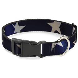 Plastic Clip Collar - American Flag Vivid Stars CLOSE-UP Blue/White