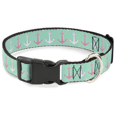 Plastic Clip Collar - Anchor2 CLOSE-UP Green/Pink/White