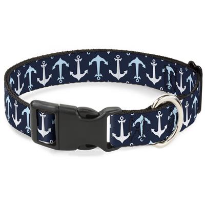Plastic Clip Collar - Anchor2 Flip CLOSE-UP Navy/Baby Blue/White