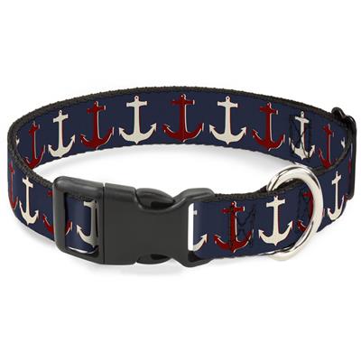 Plastic Clip Collar - Anchor3 CLOSE-UP Navy/Red/Cream