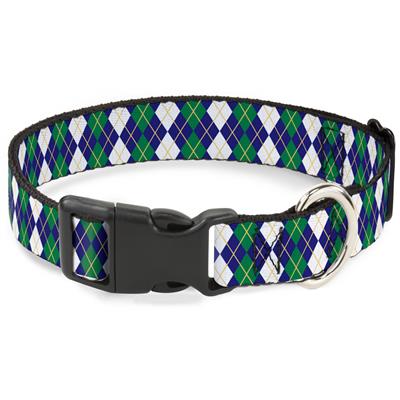 Plastic Clip Collar - Argyle Navy/Green/White/Gold