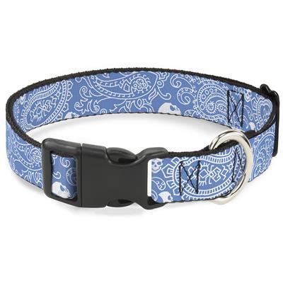 Plastic Clip Collar - Bandana/Skulls Baby Blue/White