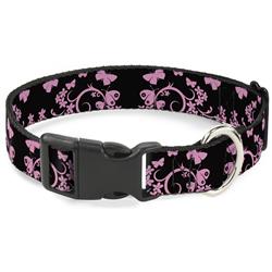 Plastic Clip Collar - Butterfly Garden Black/Pink