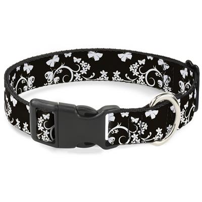 Plastic Clip Collar - Butterfly Garden Black/White