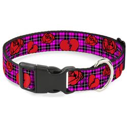 Plastic Clip Collar - Broken Hearts & Roses w/Fuchsia Plaid