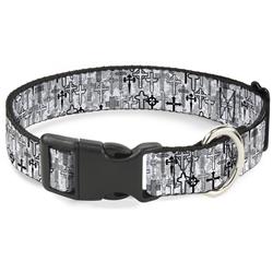 Plastic Clip Collar - Crosses Assorted Distressed White/Black