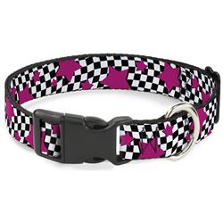 Plastic Clip Collar - Checker & Stars Black/White/Pink