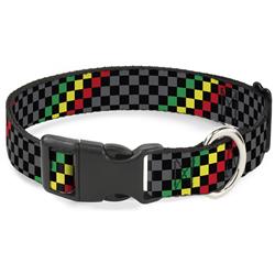 Plastic Clip Collar - Checker Stripe Black/Gray/Rasta