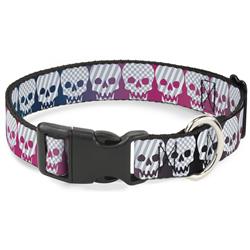 Plastic Clip Collar - Checker & Stripe Skulls Gradient Blue/Fuchsia