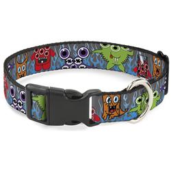 Plastic Clip Collar - Cute Monsters Gray/Flame Blue