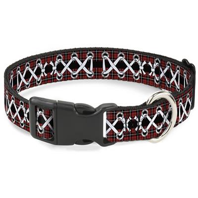 Plastic Clip Collar - Corset Lace Up Red Plaid/Black