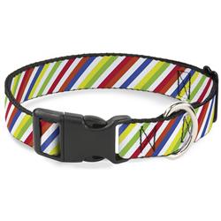 Plastic Clip Collar - Diagonal Stripes White/Multi Neon