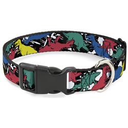 Plastic Clip Collar - Dinosaurs/Paint Splatter Black/White/Multi Color