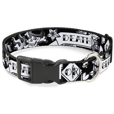 Plastic Clip Collar - Death or Glory Black/White