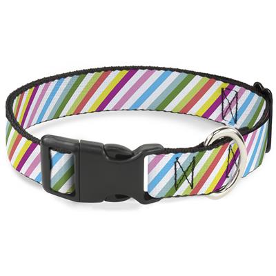 Plastic Clip Collar - Diagonal Stripes White/Multi Color
