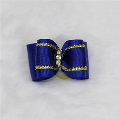 Three Crystal Dog Hair Bow: Royal Blue